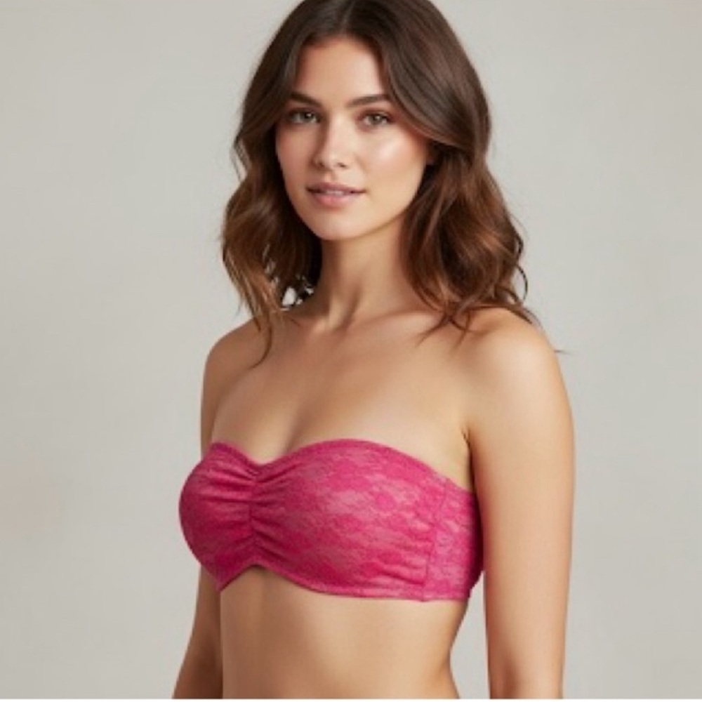 PINK Victoria's Secret Hot Pink Lace Strapless Bandeau (NWT)
